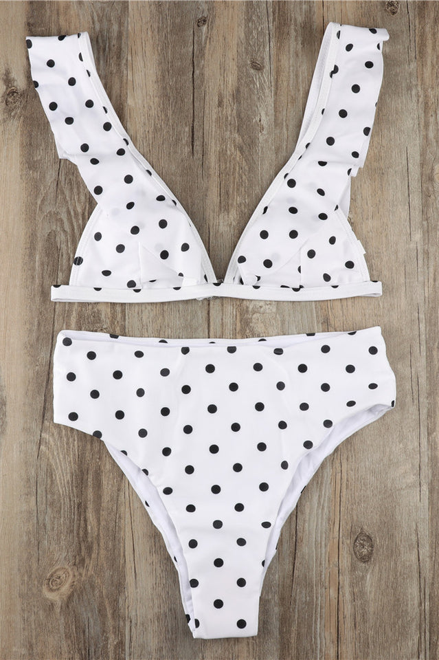 Polka Dot High Waist Ruffle Bikini - Seldom Seen Styles