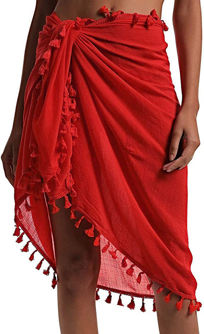 Women Beach Sarong Wraps with Tassels Swimsuit Coverup Summer Bathing Suit Cover Up Casual Swimwear
