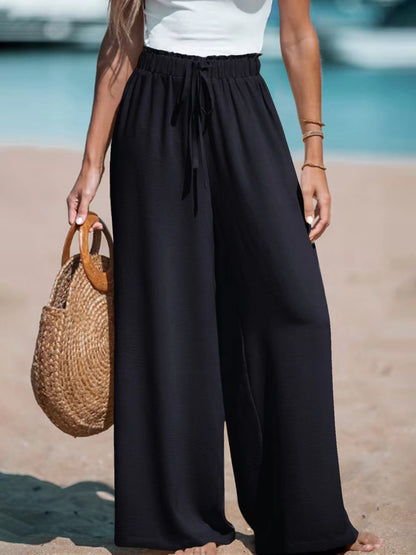 Women Wide Leg Pants High Waisted Trousers Linen Palazzo Lounge Beach Cover Ups Flowy Pants