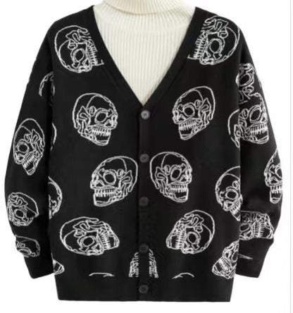 Damen-Cardigan mit Skelett-Print und überschnittenen Schultern, lässige Halloween-Strickmode mit langen Ärmeln und offener Vorderseite für Herbst und Winter, Damenbekleidung für den Alltag, Cardigans für Damen, Strickjacken