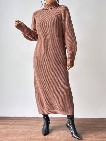 Women's Clothing  Skirt Fashion Pullover High Collar Long Sleeve Knitted Dress Solid Color Long Inner Wear Skirt