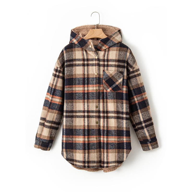 Women's Flannel Hooded Plaid Fuzzy Fleece Jacket - Seldom Seen Styles