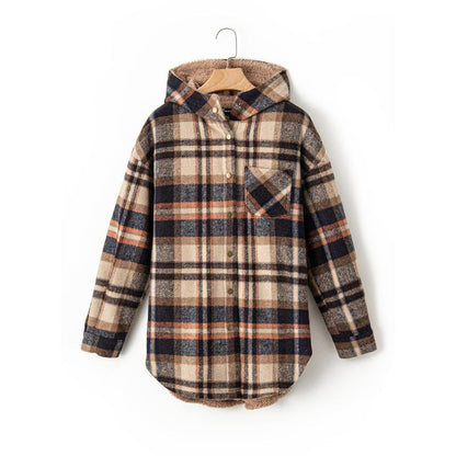 Women's Flannel Hooded Plaid Fuzzy Fleece Jacket