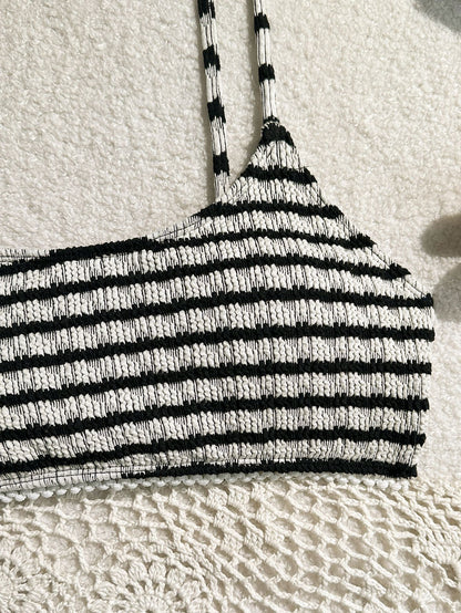 black and white striped bikini