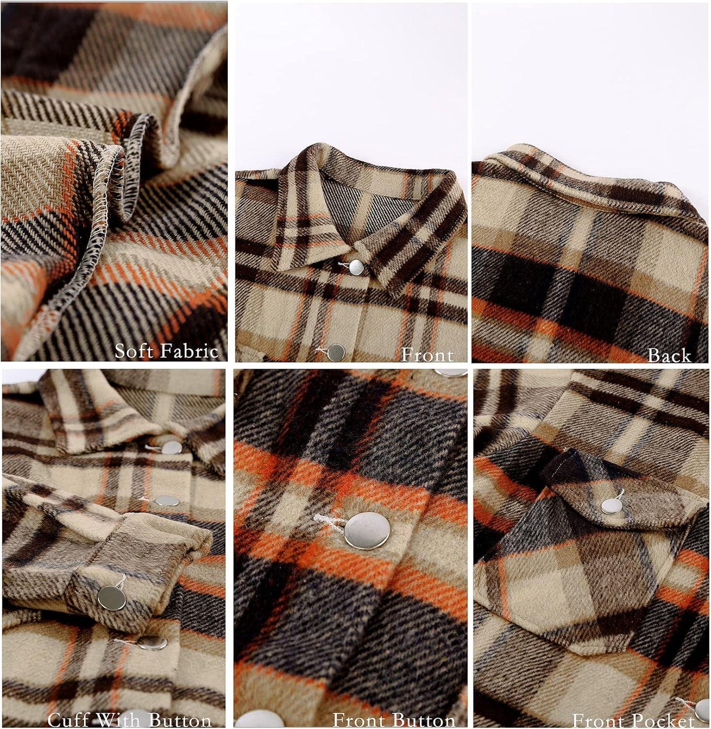 BTFBM Women Shacket Jacket Long Sleeve Button Down Casual Plaid Flannel Shirts Loose Fall Spring Blouses Tops