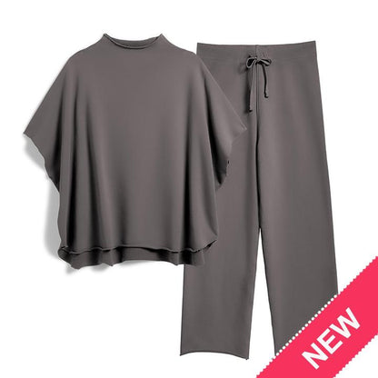 Songling Women Casual Two Piece Outfits 3/4 Batwing Sleeve Capelet CrewNeck Pullover Top Wide Leg Pants Lounge Sets Sweatsuit