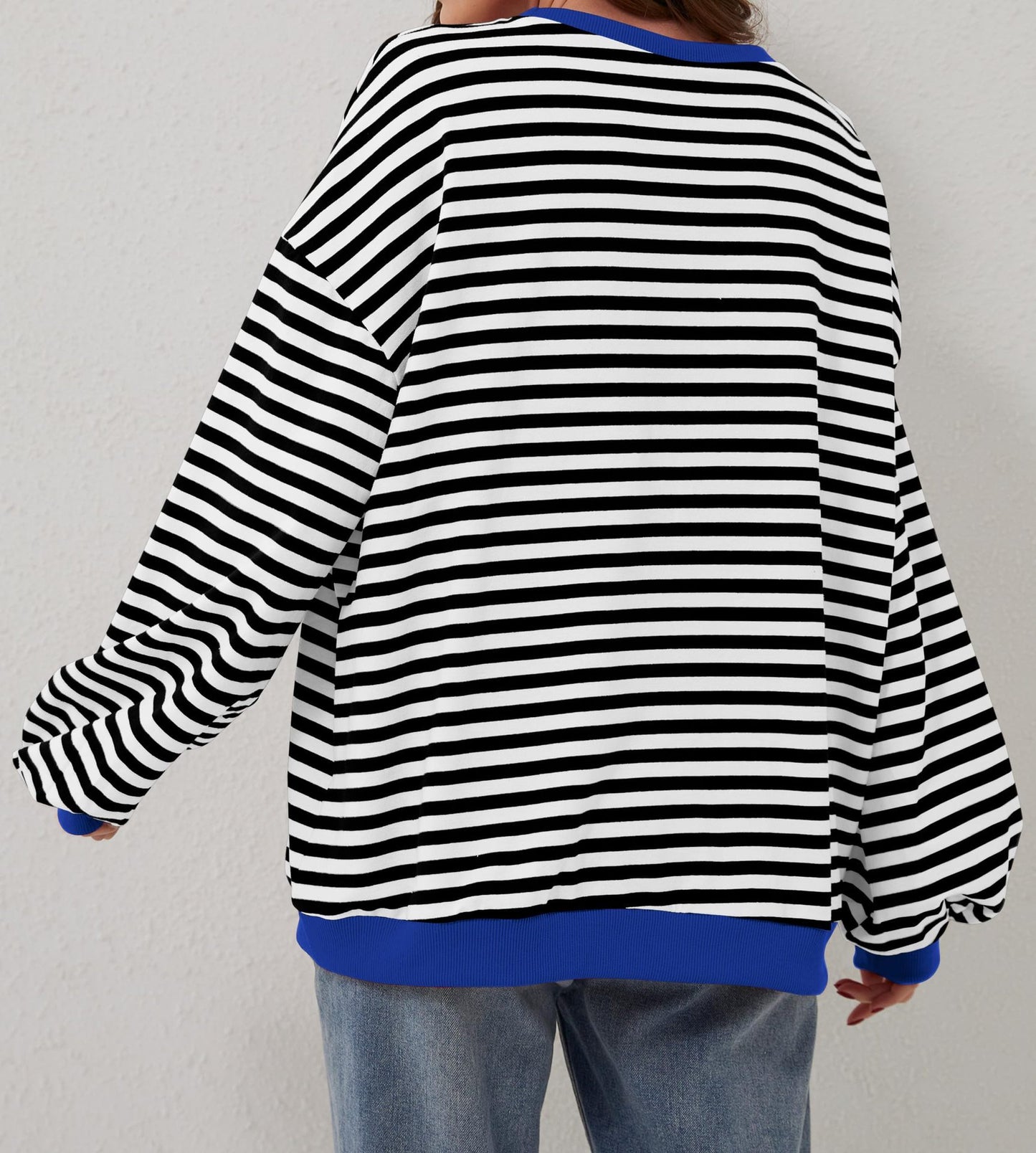 Womens Striped Oversized Sweatshirt Color Block Crew Neck Long Sleeve Casual Loose Pullover Top Y2K Clothes