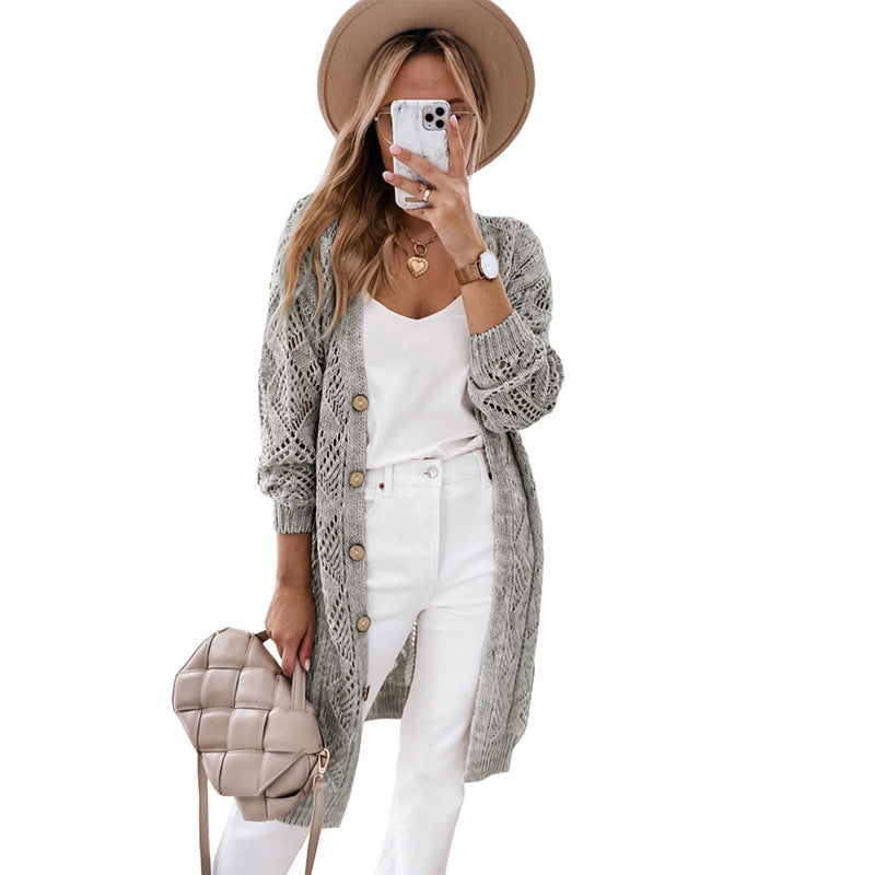 Shiying Cross-Border Foreign Trade New Single-Breasted Women's Coat Casual Twist Mid-Length Knitted Cardigan Sweater for Women