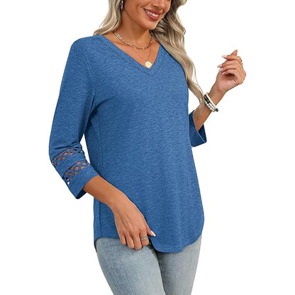 3/4 Length Sleeve Womens Tops Dressy Casual Blouses for Women 2025 Trendy V Neck T Shirts Summer Clothes - Seldom Seen Styles