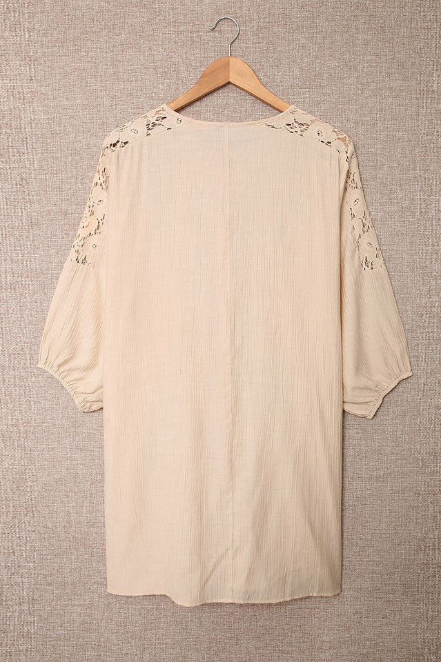 Spliced Lace Three-Quarter Sleeve Cover Up - Seldom Seen Styles
