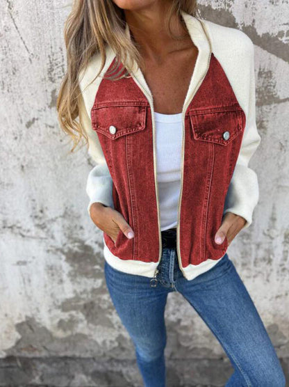 Casual V-neck Zipper Jacket