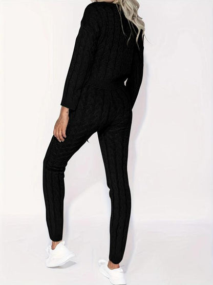 Women's Solid Sweater & Pants Set, Casual Fashion Cozy Top & Trousers for Fall, 2 Piece Sets Women, Women's Fall Knitwear Outfits, Sweater Sets, Sweater Co-ords