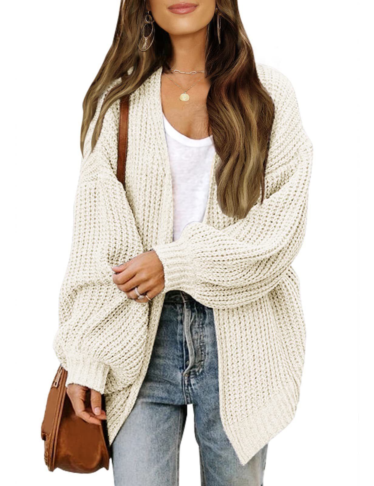 Amazon Foreign Trade Women's Clothing2023Autumn and Winter New Lantern Sleeve Sweater Women's Coat Coarse Yarn Pocket Knitted Cardigan