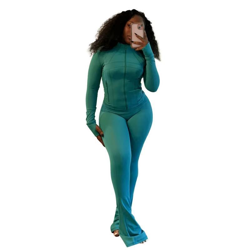 Women Clothes Two Piece Flared Pants Tracksuits Set Casual Gym Active Wear 2 Piece Matching - Seldom Seen Styles