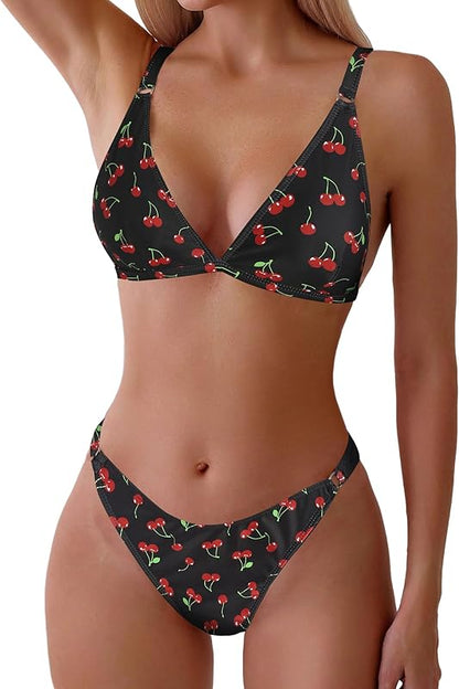 Women's 2 Piece Floral Print Swimsuit Triangle String High Cut Bikini Sets Bathing Suit - Seldom Seen Styles