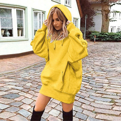 Hoodie Dress for Women 2025 Fall Long Sleeve Fleece Pullover Sweatshirts Oversized Hoodies with Kangaroo Pocket