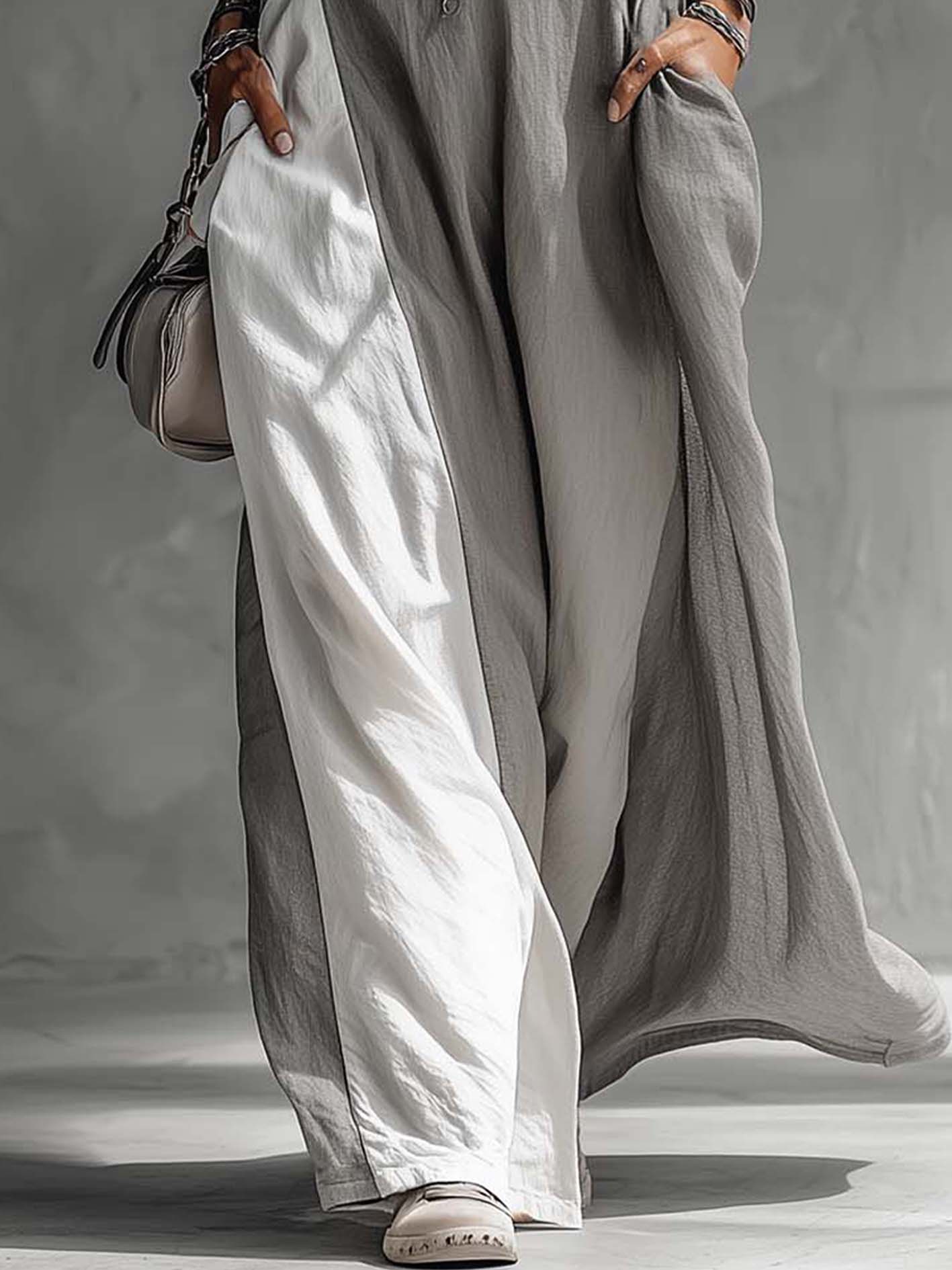 Color Block Gray Sleeveless Cotton Linen Maxi Dress - Seldom Seen Styles
