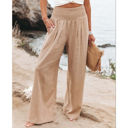 Damen Leinen Palazzo Hose Sommer Boho Weites Bein Hohe Taille Lässige Lounge Hose 2025 Strand Reise Urlaub Outfits 