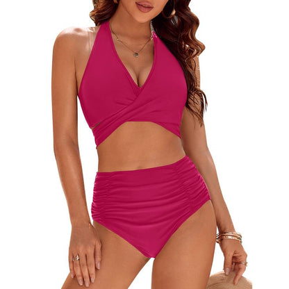 Womens Tummy Control Bathing Suits Modest High Waisted Bikini Sets Cute Halter 2 Piece Swim Suit 2024 - Seldom Seen Styles