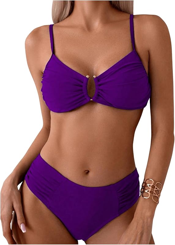 Women's Two Piece Bikini Set Ring Linked Ruched Underwire Bikini Bathing Suit Swimwear Set Swimming Suit - Seldom Seen Styles