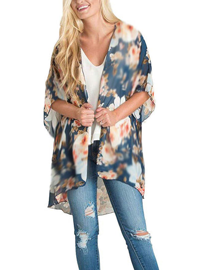 Women's Beach Cover up Swimsuit Kimono with Bohemian Floral Print, Loose Casual Resort Wear