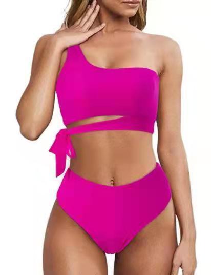 Women One Shoulder High Waisted Bikini Tie High Cut Two Piece Swimsuits - Seldom Seen Styles