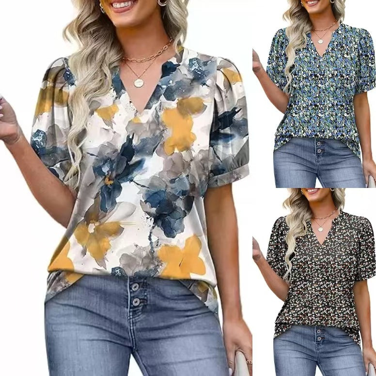 Womens Tops Summer Short Sleeve V Neck Blouses Business Casual Loose Fit Tshirts Trendy Fashion Outfits - Seldom Seen Styles