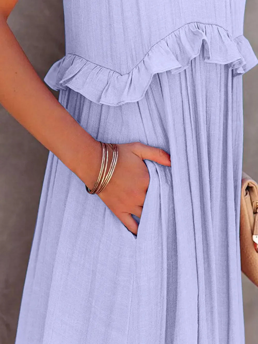 Women's Tiered Ruffle Maxi Dress with Pockets Smocked Halter Neckline Flowy Boho Summer Casual Long Dress - Seldom Seen Styles
