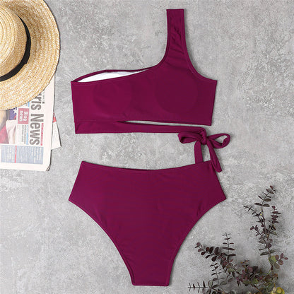 Women One Shoulder High Waisted Bikini Tie High Cut Two Piece Swimsuits - Seldom Seen Styles