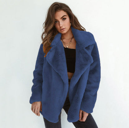 European and American Fashion Autumn and Winter WISH Coat Sexy Plush Lapel Slim Coat