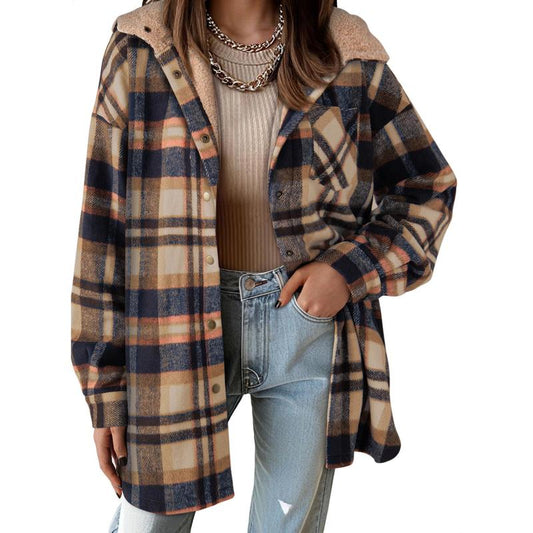 Women's Flannel Hooded Plaid Fuzzy Fleece Jacket - Seldom Seen Styles