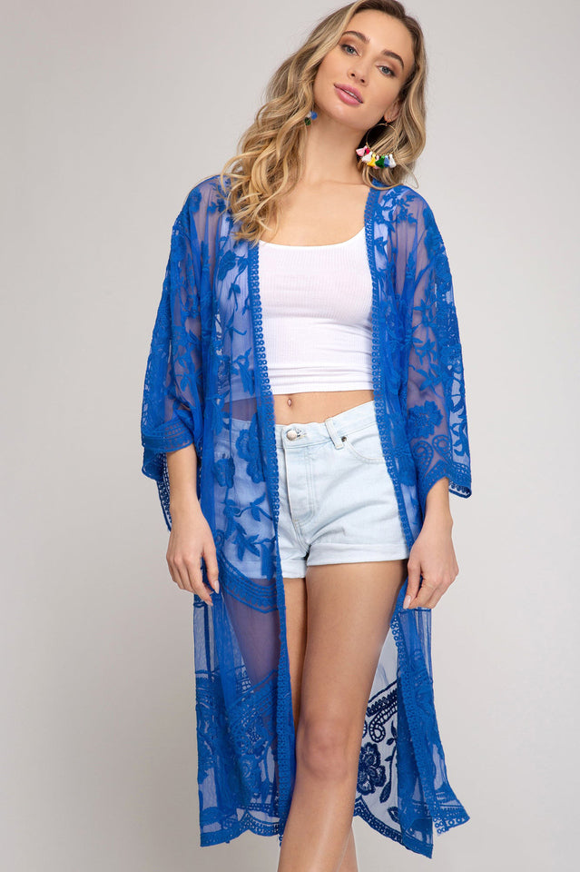 Hollow Out Lace Kimono Cover Up - Seldom Seen Styles