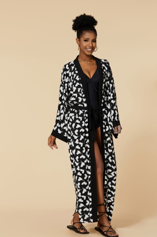 Print Belted Kimono Dress - Seldom Seen Styles