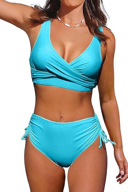 Women's High Waisted Bikini Twist Front Tie Back 2 Piece Swimsuits - Seldom Seen Styles