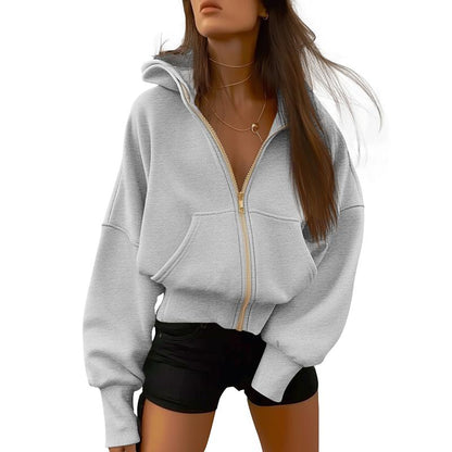 Women's Gold Zipper Hoodie Long Sleeve Fleece Y2K Style Casual Sweatshirt with Pockets for Fall Winter Clothes