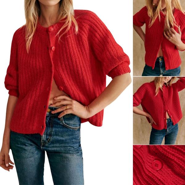 Women's Casual Long Sleeve Crewneck Button Down Cardigan Sweater Knit Outwear