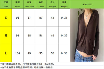 Women's Solid Drawstring Full Zip Up Hooded Spring Crochet Cardigan, Back To School Outfits, Drop Shoulder Kitting Fall Sweater Tops, Cardigan for Women, Casual Solid Dual Pocket Fall Outerwear for New Style, Fall outfits, Fallfreshness