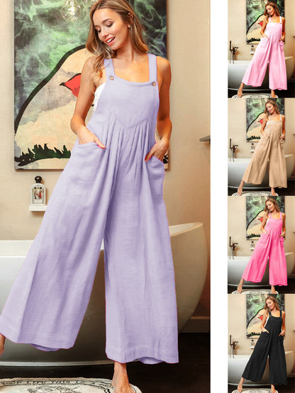 European and american women's clothing2024Year eBay Amazon Summer New Suspender Pants Fashion Two-Pocket Jumpsuit Wide-Leg Pants