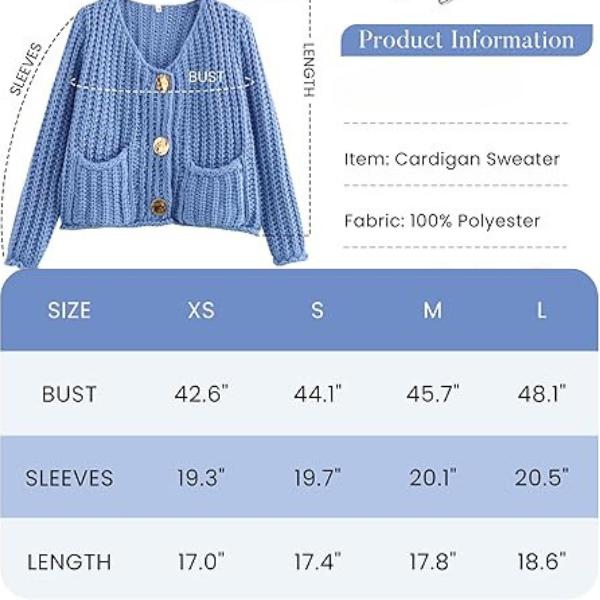 Women's Cropped Cardigan Sweater Long Sleeves Button Down Chunky Knitted Coat Knitwear