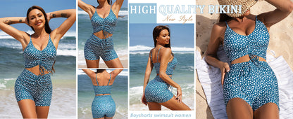 High Waisted Bikini Sets for Women Boy Shorts Swimsuits Sporty Bathing Suit - Seldom Seen Styles