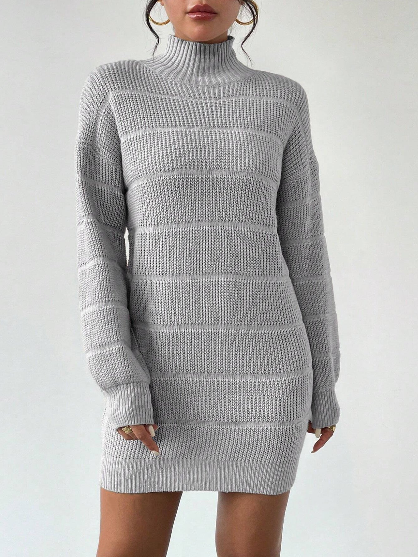 stripe Autumn and Winter Half Turtleneck Knitted Dress Women's Clothing Fashionable Solid Color All-Matching Sexy Hip dress