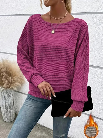 Weicher, einfarbiger Langarmpullover mit Fledermausärmeln, geeignet für Damen