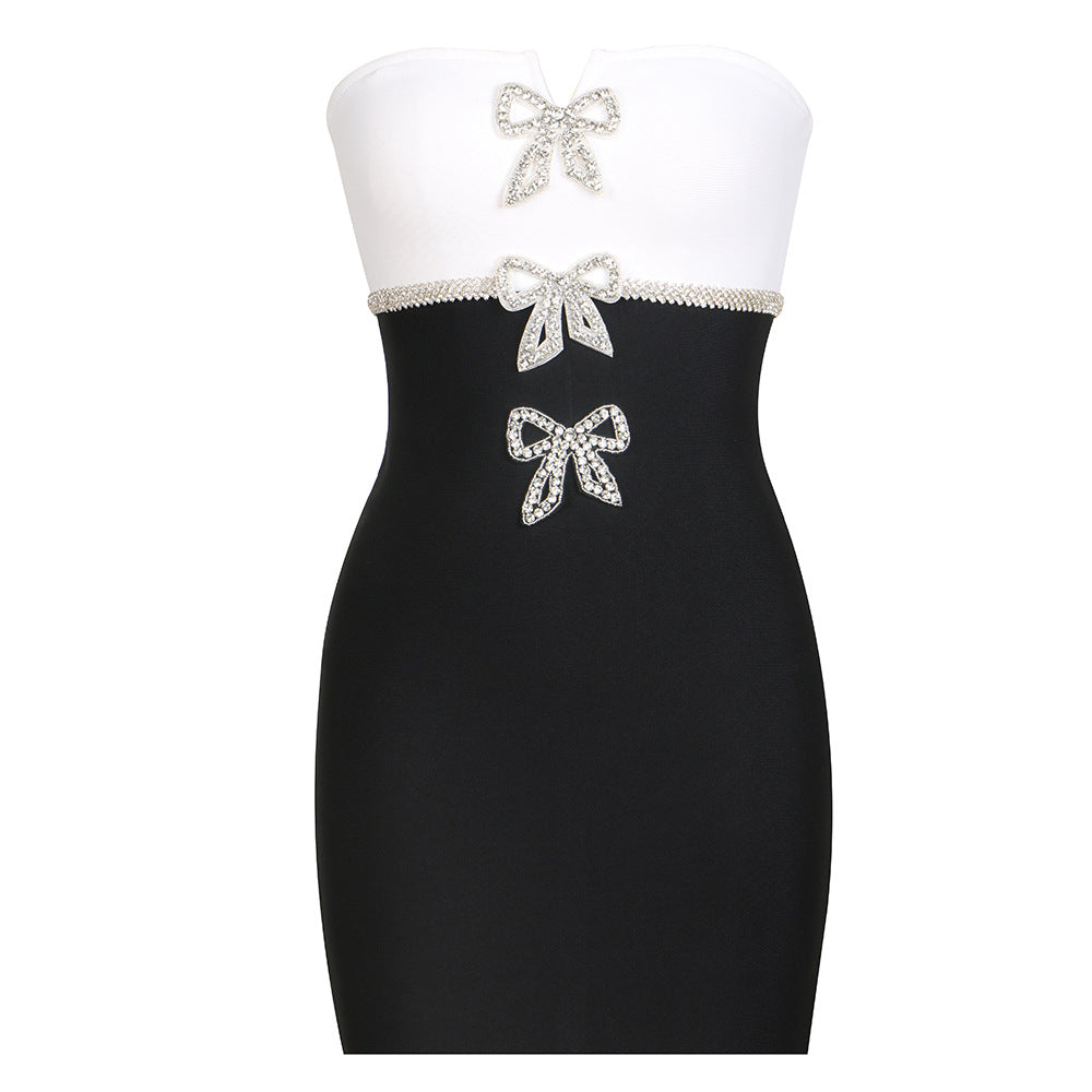 Women's Strapless Mini Dress Bow Detail Bodycon Party Dress - Seldom Seen Styles