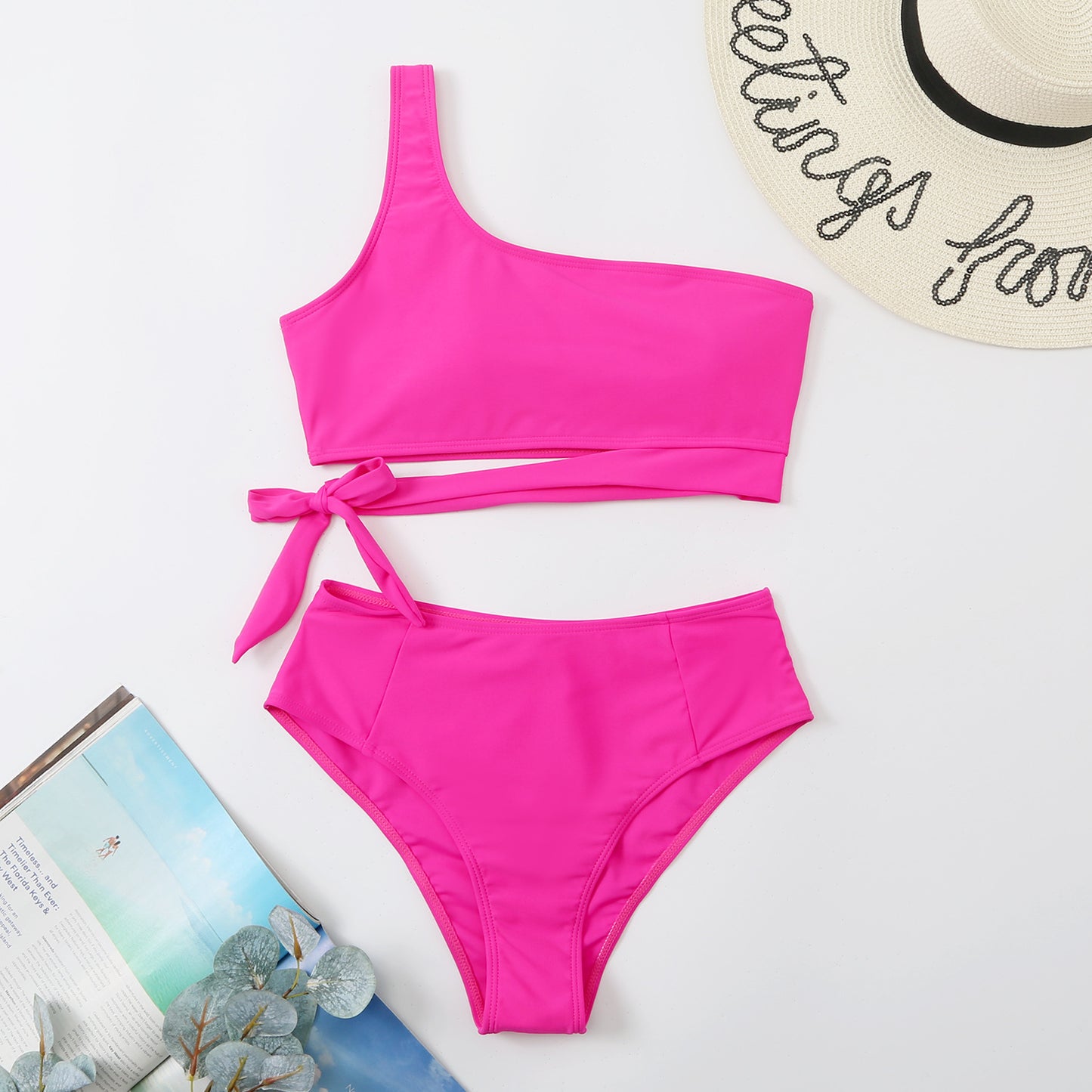 Women One Shoulder High Waisted Bikini Tie High Cut Two Piece Swimsuits - Seldom Seen Styles