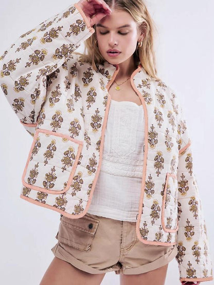 Women's Ditsy Floral Print Drop Shoulder Coat, Casual Long Sleeve Pocket Outerwear for Autumn & Winter, Ladies Clothes for Daily Wear