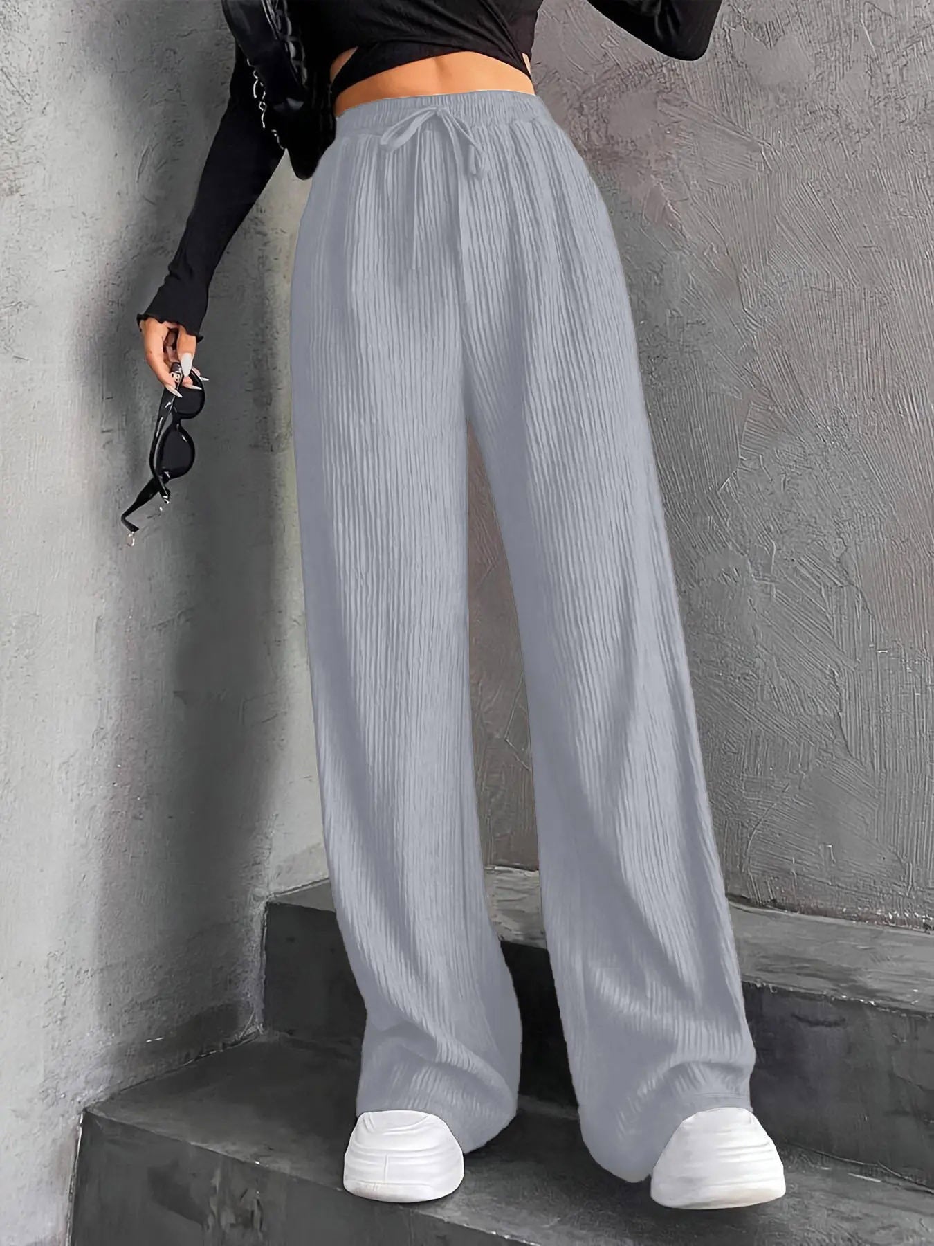 Women's Wide Leg Sweatpants Baggy Pants Lounge Yoga Knit Waisted Comfy Striped Workout Pants - Seldom Seen Styles