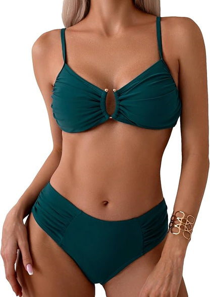 Women's Two Piece Bikini Set Ring Linked Ruched Underwire Bikini Bathing Suit Swimwear Set Swimming Suit - Seldom Seen Styles