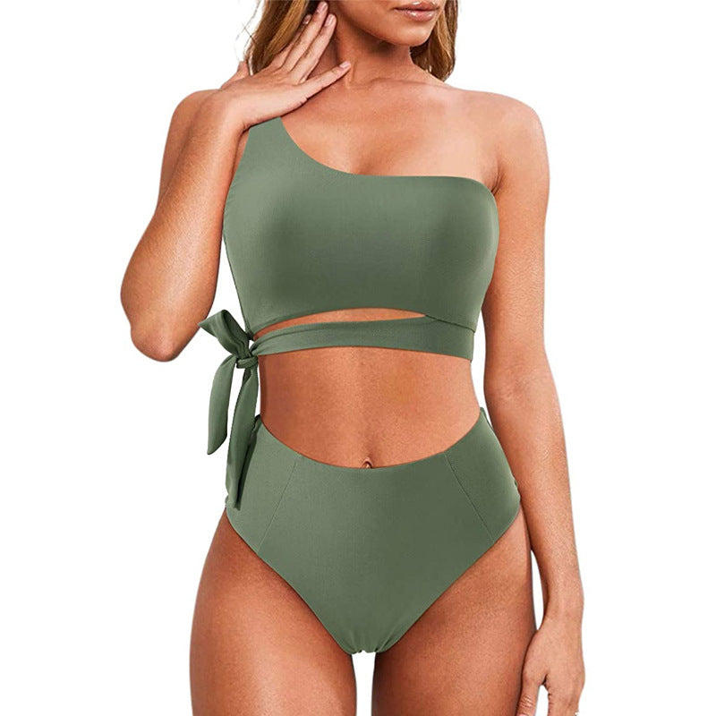 Women One Shoulder High Waisted Bikini Tie High Cut Two Piece Swimsuits - Seldom Seen Styles