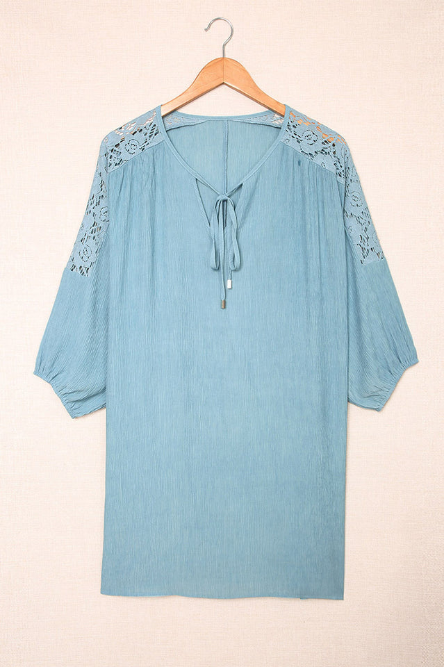 Spliced Lace Three-Quarter Sleeve Cover Up - Seldom Seen Styles