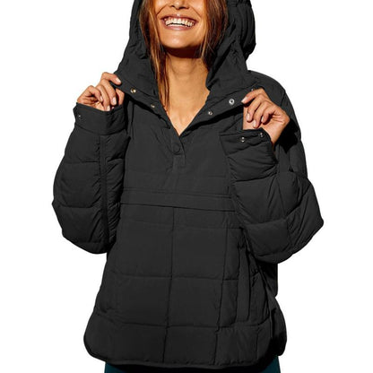 Womens Oversized Hooded Puffer Jacket Lightweight Pullover Hoodies Quilted Dolman Long Sleeve Warm Winter Coat